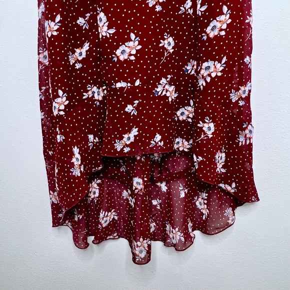 Love, Nickie Lew Women s High Low Floral Dress Size 7 Maroon Red Sleeveless M - Picture 5 of 8